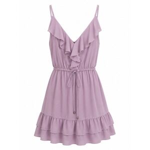 Giana Bini Womens V-Neck‎ Ruffle Dress Sleeveless Drawstring Waist Lavendar S